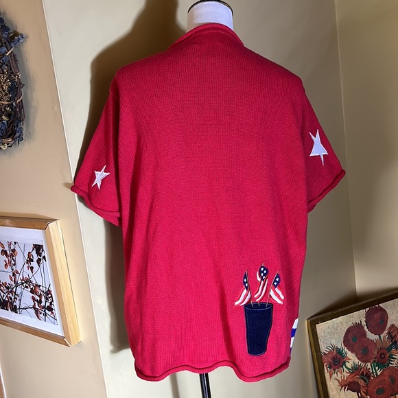 Vintage QUACKER FACTORY Size Large 4th Of July America USA Cardigan Cotton Ramie - Picture 4 of 13